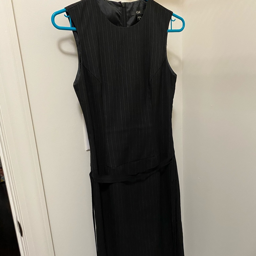 Black with thin gray stripes Work dress